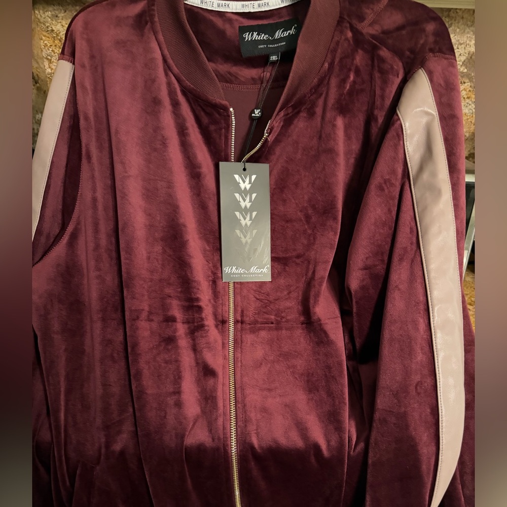 White Mark Women's Burgundy and Cream Bomber Jacket with pant set two pieces